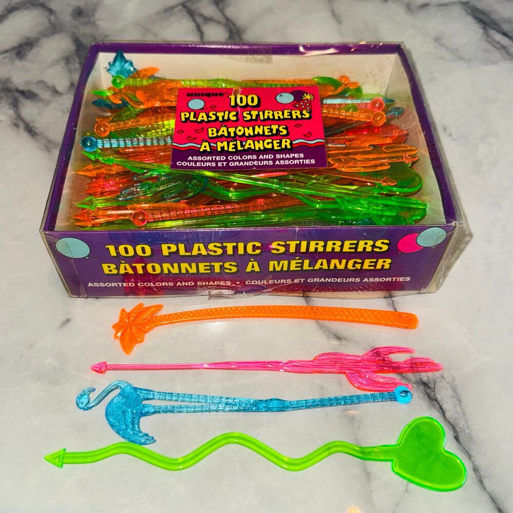 80's NEON swizzle sticks‎ stirrer Coffee Cocktail Stirs flamingo Cactus
